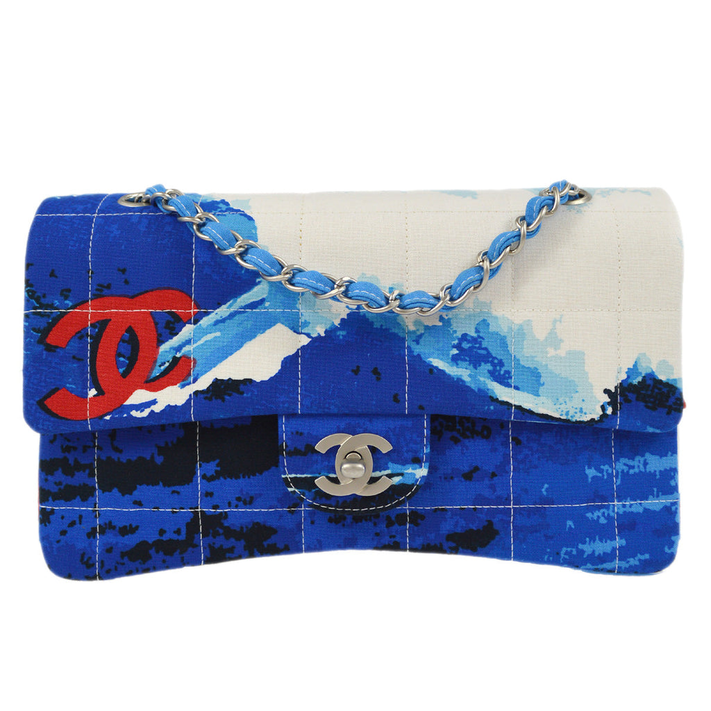 Chanel 2002 Surf Line Flap Shoulder Bag Medium Blue