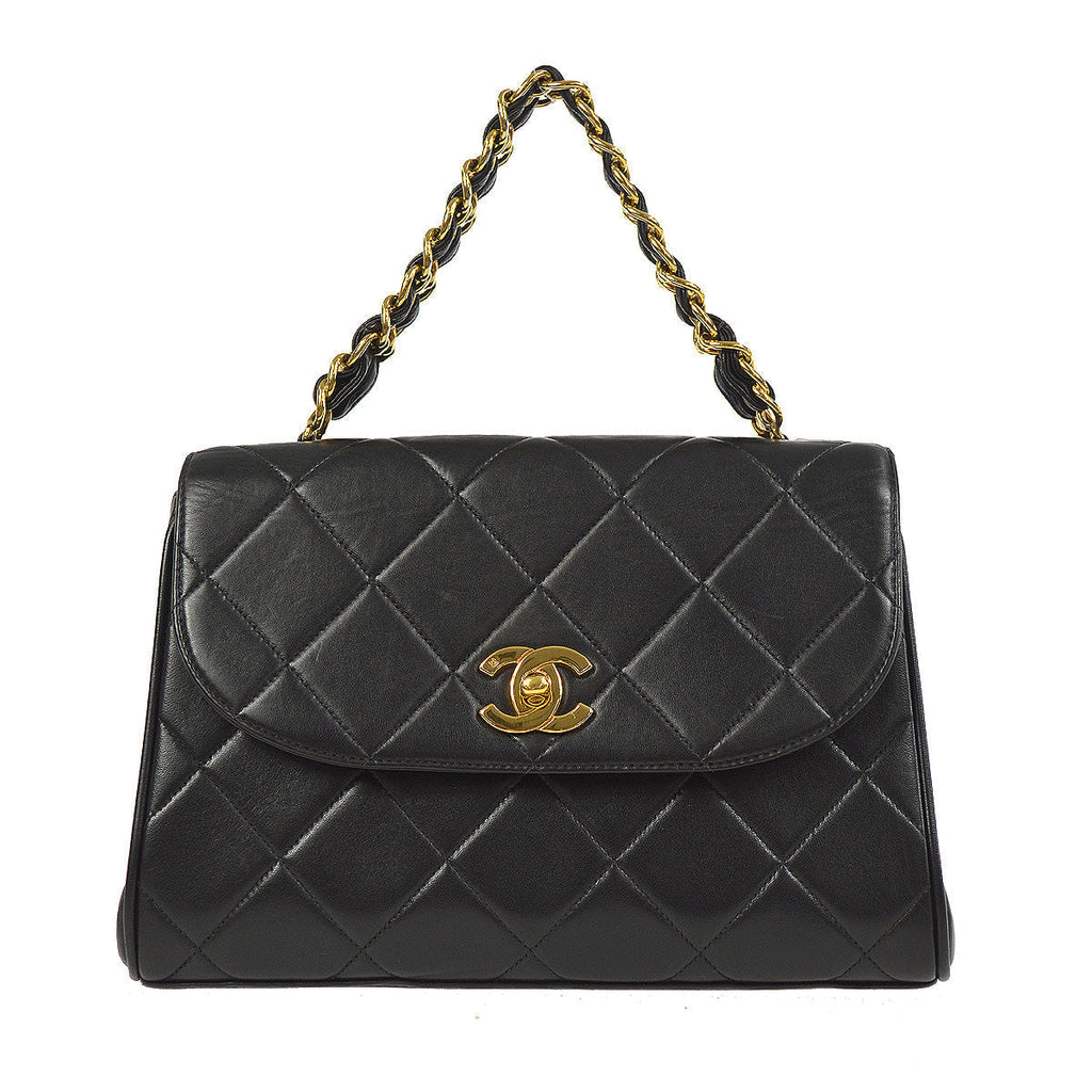 Chanel 1996-1997 Chain Handbag Black Lambskin