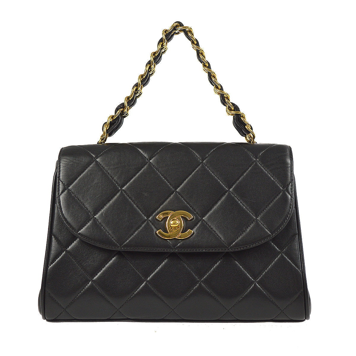 Chanel 1996-1997 Chain Handbag Black Lambskin
