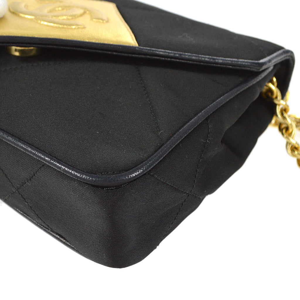 Chanel 1989-1991 Flap Shoulder Bag Mini Black Satin