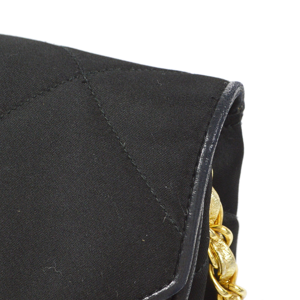 Chanel 1989-1991 Flap Shoulder Bag Mini Black Satin