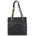 Chanel 2005-2006 Petite Shopping Tote PST Chain Hand Tote Bag Black Caviar