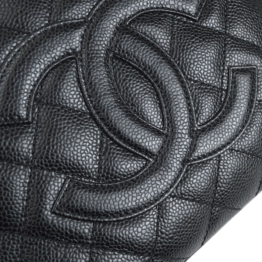 Chanel 2005-2006 Petite Shopping Tote PST Chain Hand Tote Bag Black Caviar