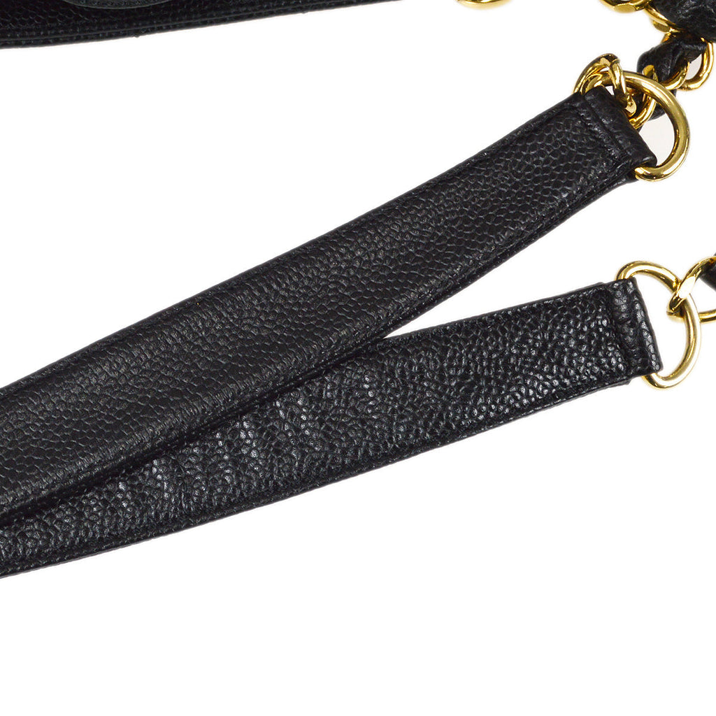Chanel 2005-2006 Petite Shopping Tote PST Chain Hand Tote Bag Black Caviar
