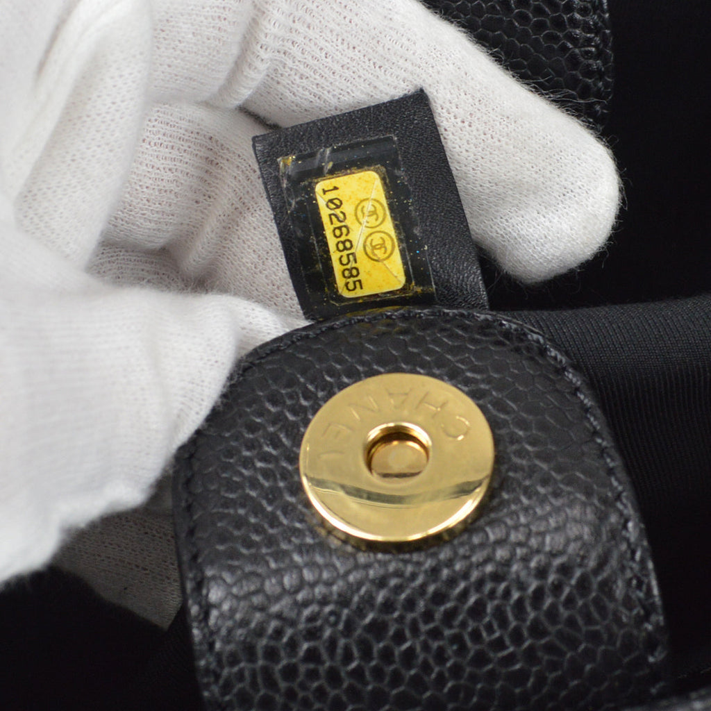 Chanel 2005-2006 Petite Shopping Tote PST Chain Hand Tote Bag Black Caviar