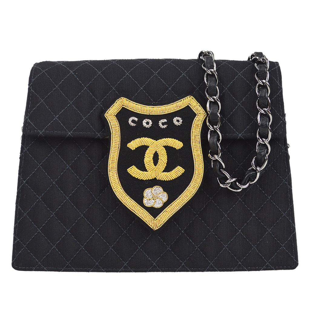 Chanel 2004-2005 Emblem Chain Shoulder Bag Black