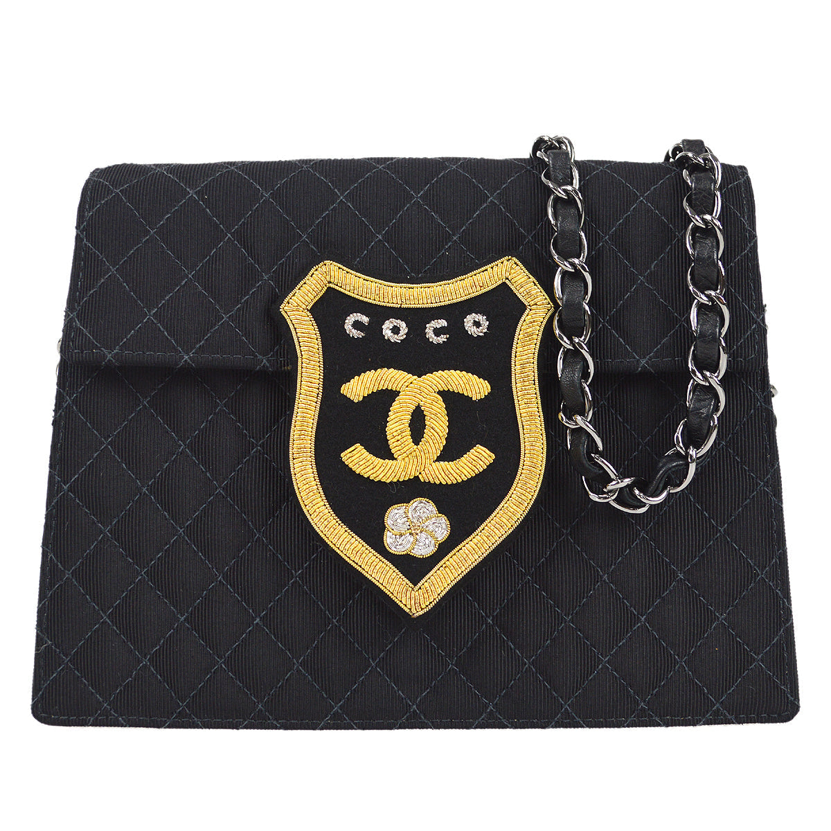 Chanel 2004-2005 Emblem Chain Shoulder Bag Black