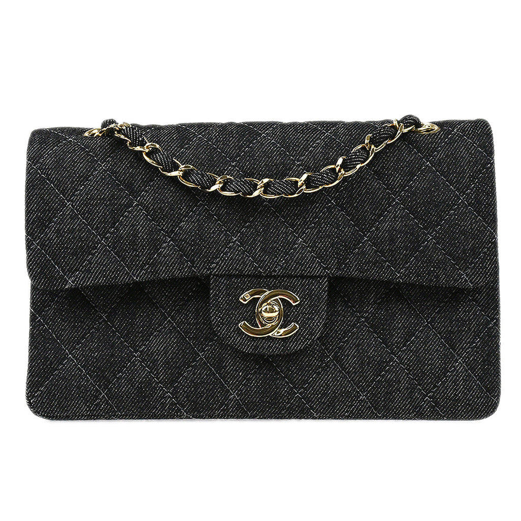 Chanel 1997-1999 Classic Double Flap Small Chain Shoulder Bag Black Denim