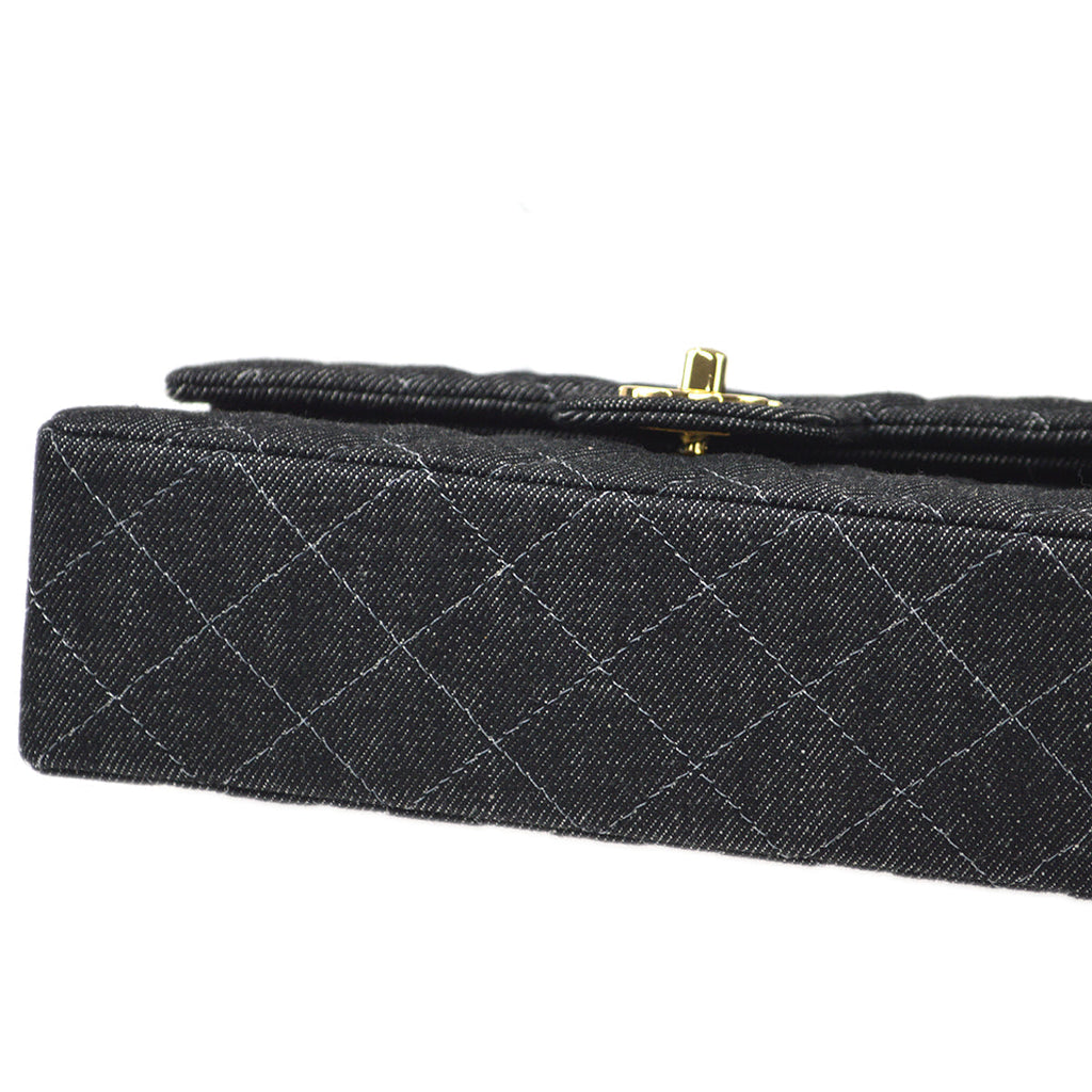 Chanel 1997-1999 Classic Double Flap Small Chain Shoulder Bag Black Denim