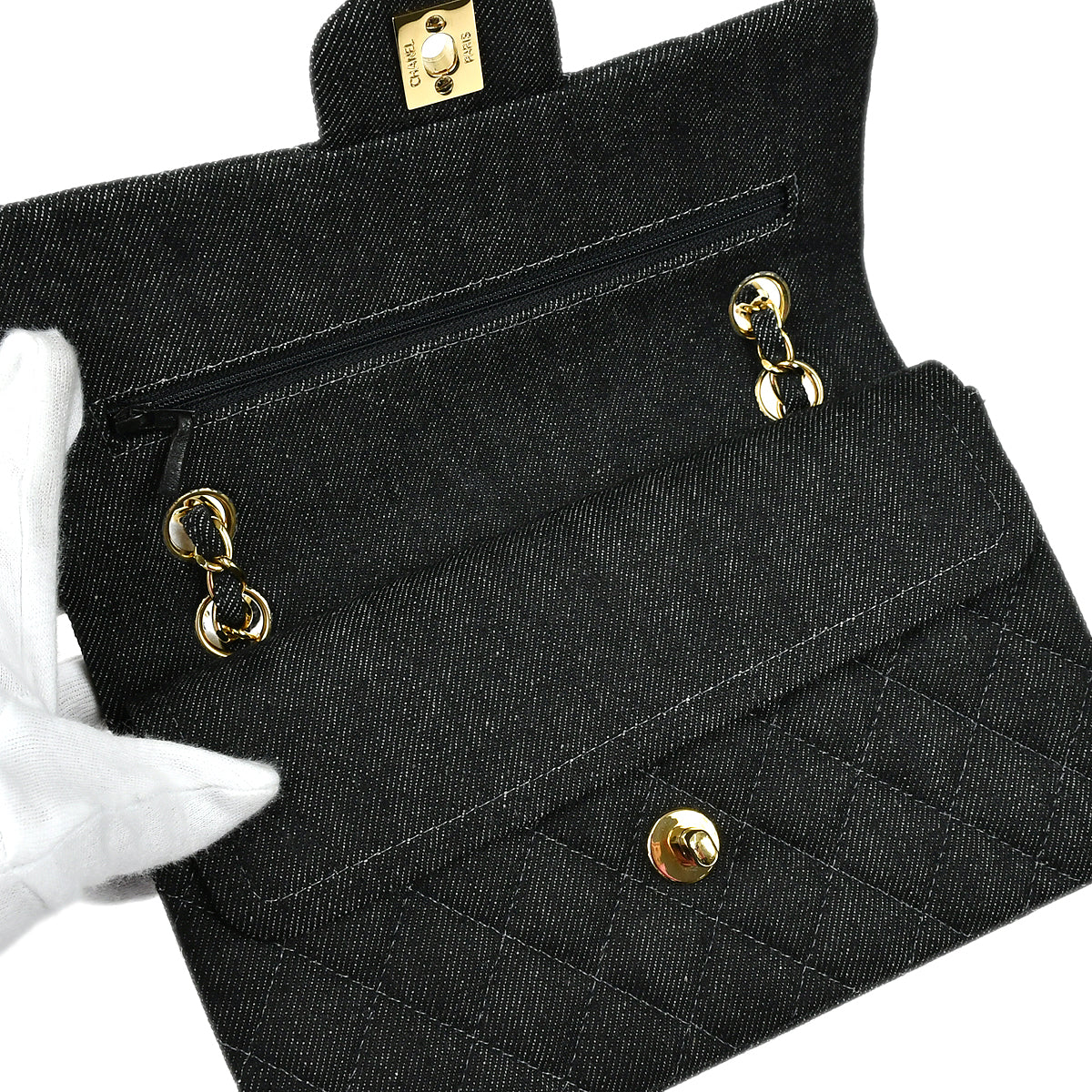 Chanel 1997-1999 Classic Double Flap Small Chain Shoulder Bag Black Denim