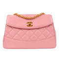 Chanel * 1989-1991 Round Flap Shoulder Bag Medium Pink Lambskin