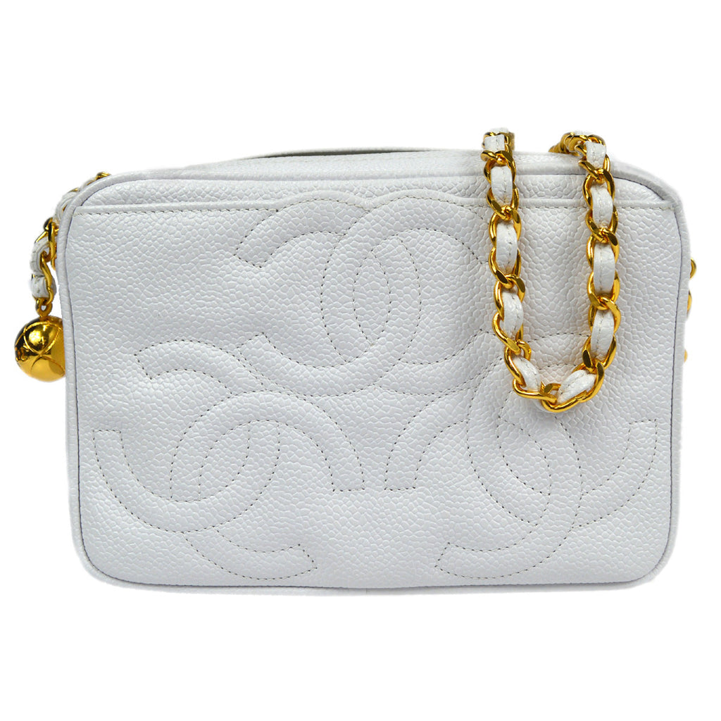 CHANEL 1994-1996 Triple CC Camera Bag Mini White Caviar