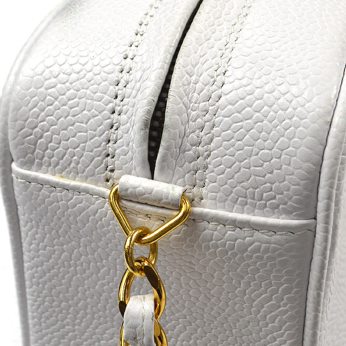 CHANEL 1994-1996 Triple CC Camera Bag Mini White Caviar