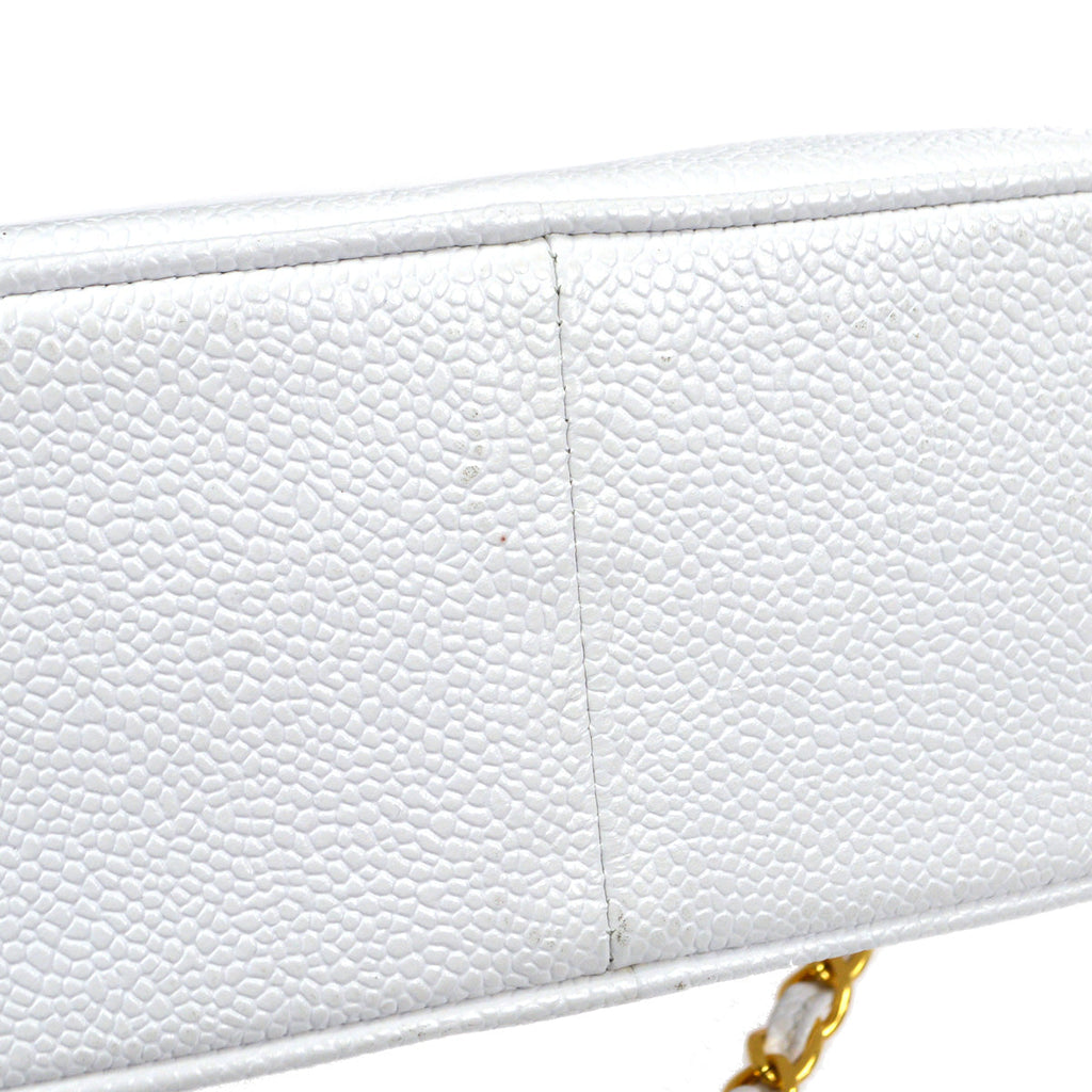CHANEL 1994-1996 Triple CC Camera Bag Mini White Caviar