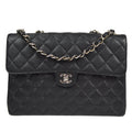 CHANEL Classic Flap Jumbo Double Chain Shoulder Bag Black Caviar