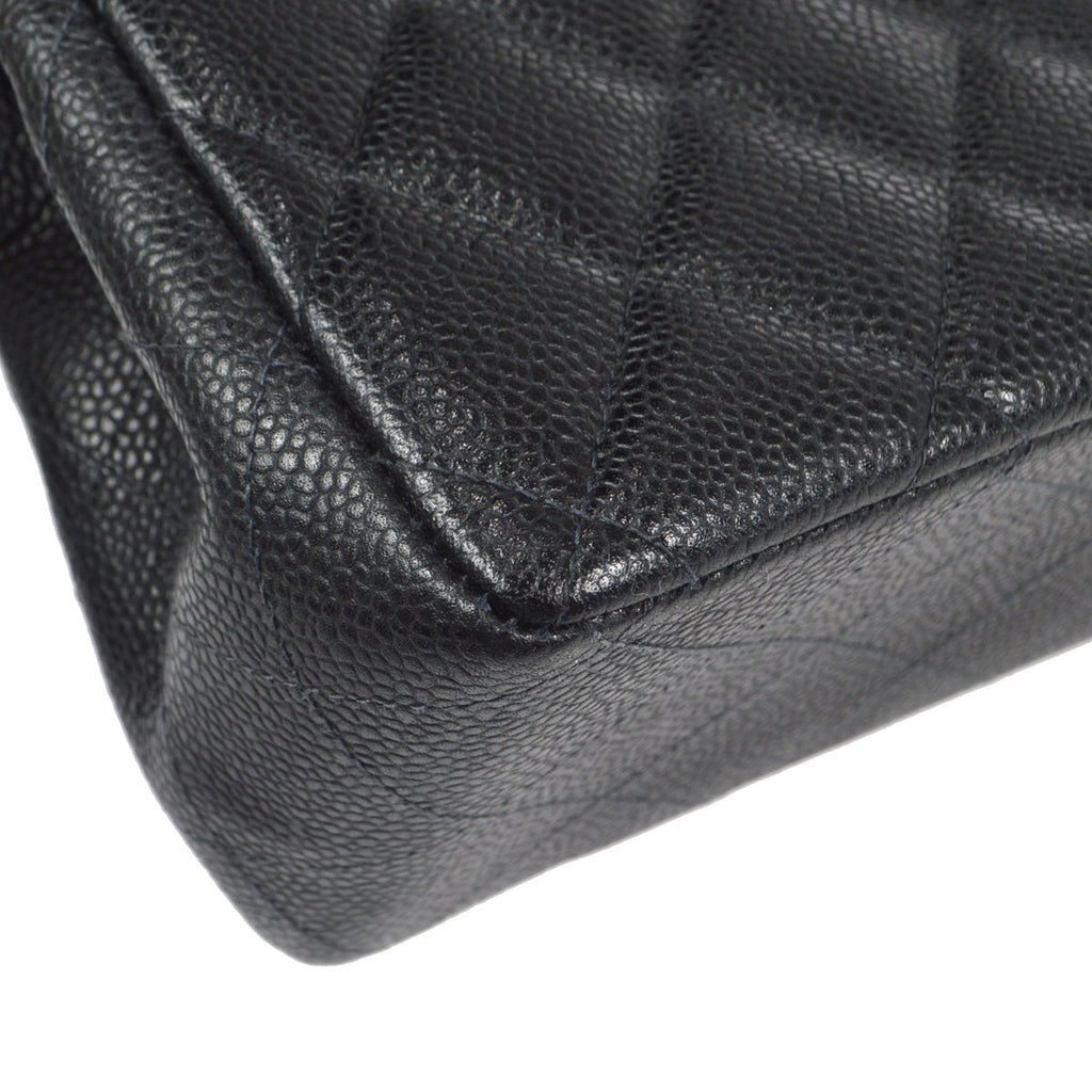 CHANEL Classic Flap Jumbo Double Chain Shoulder Bag Black Caviar