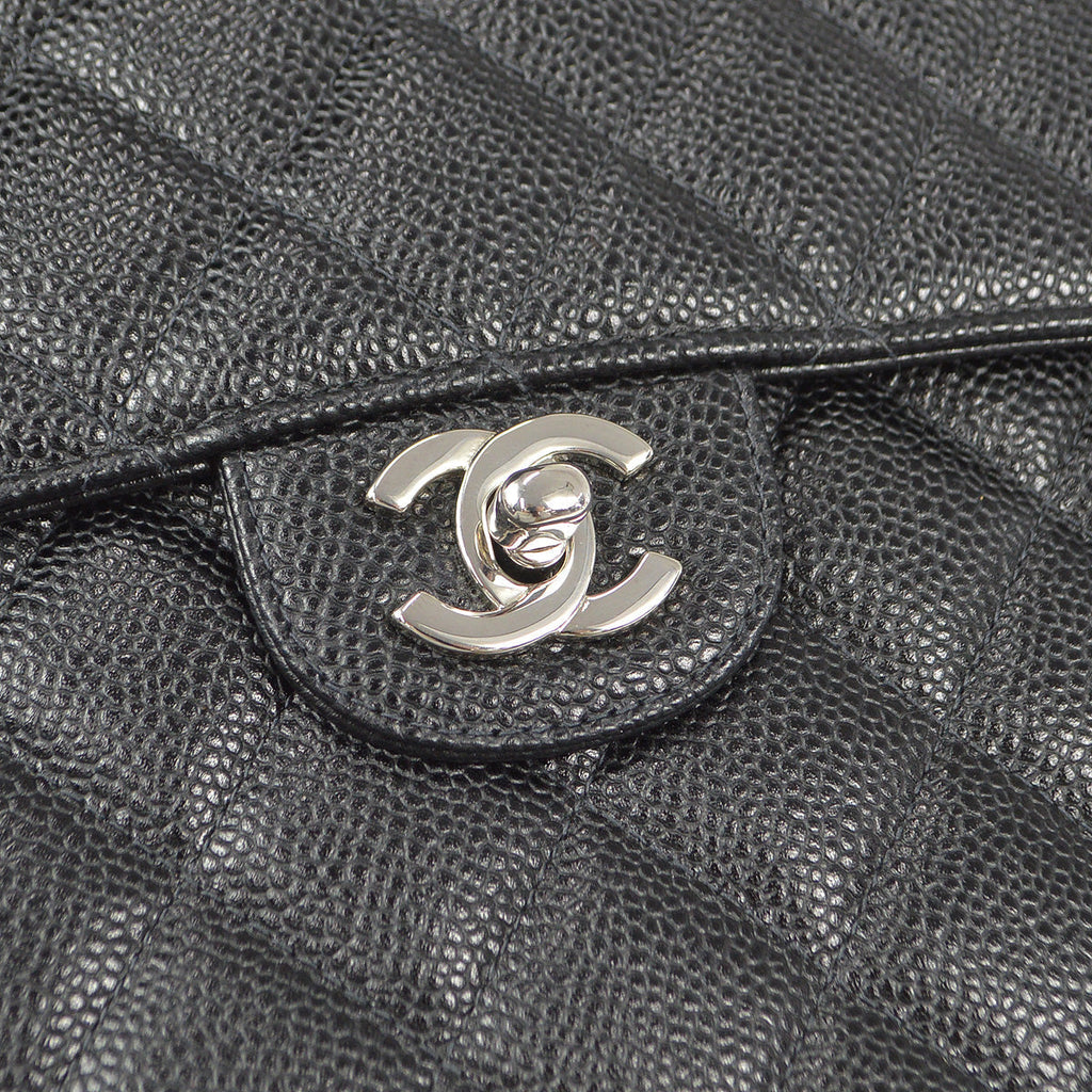 CHANEL Classic Flap Jumbo Double Chain Shoulder Bag Black Caviar