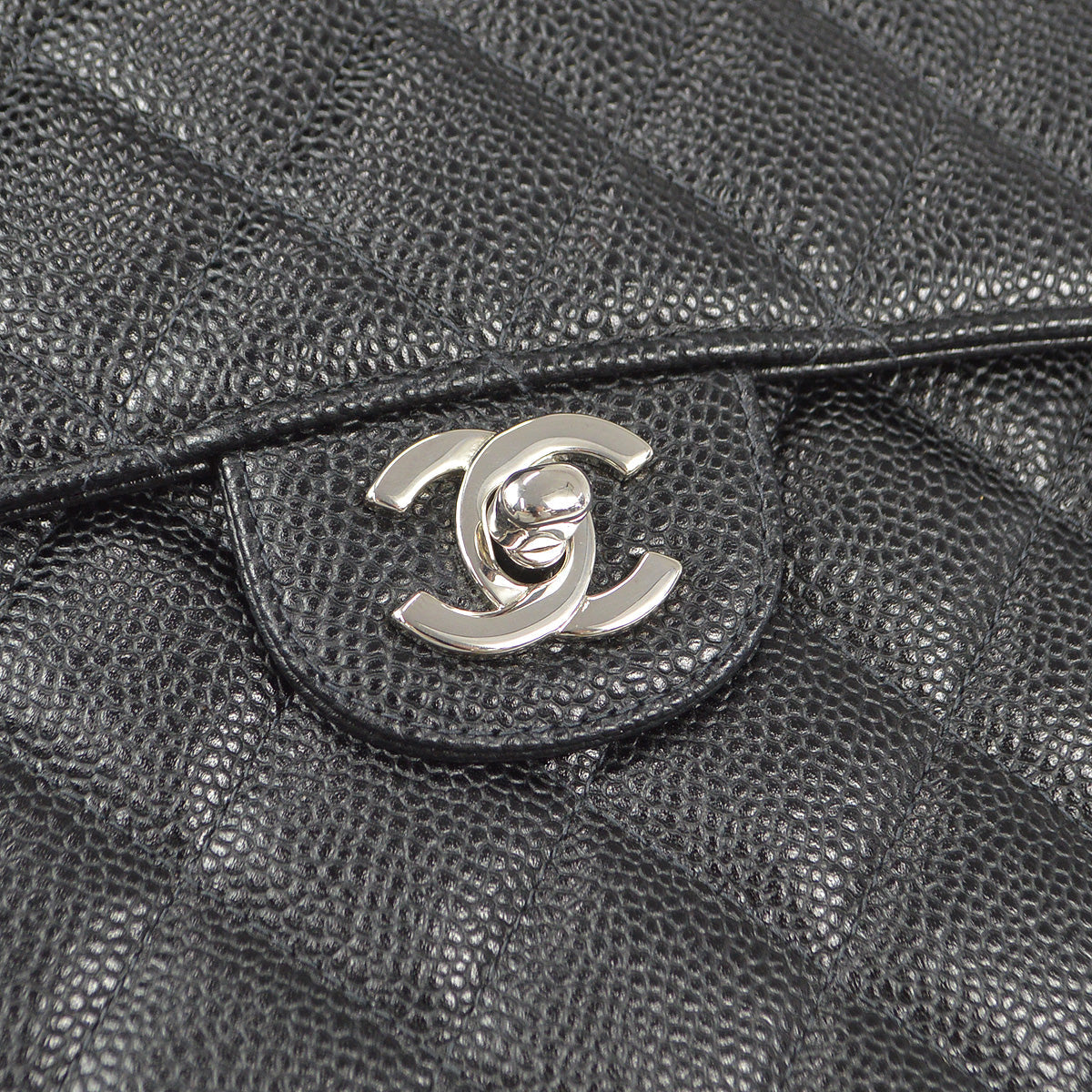 CHANEL Classic Flap Jumbo Double Chain Shoulder Bag Black Caviar