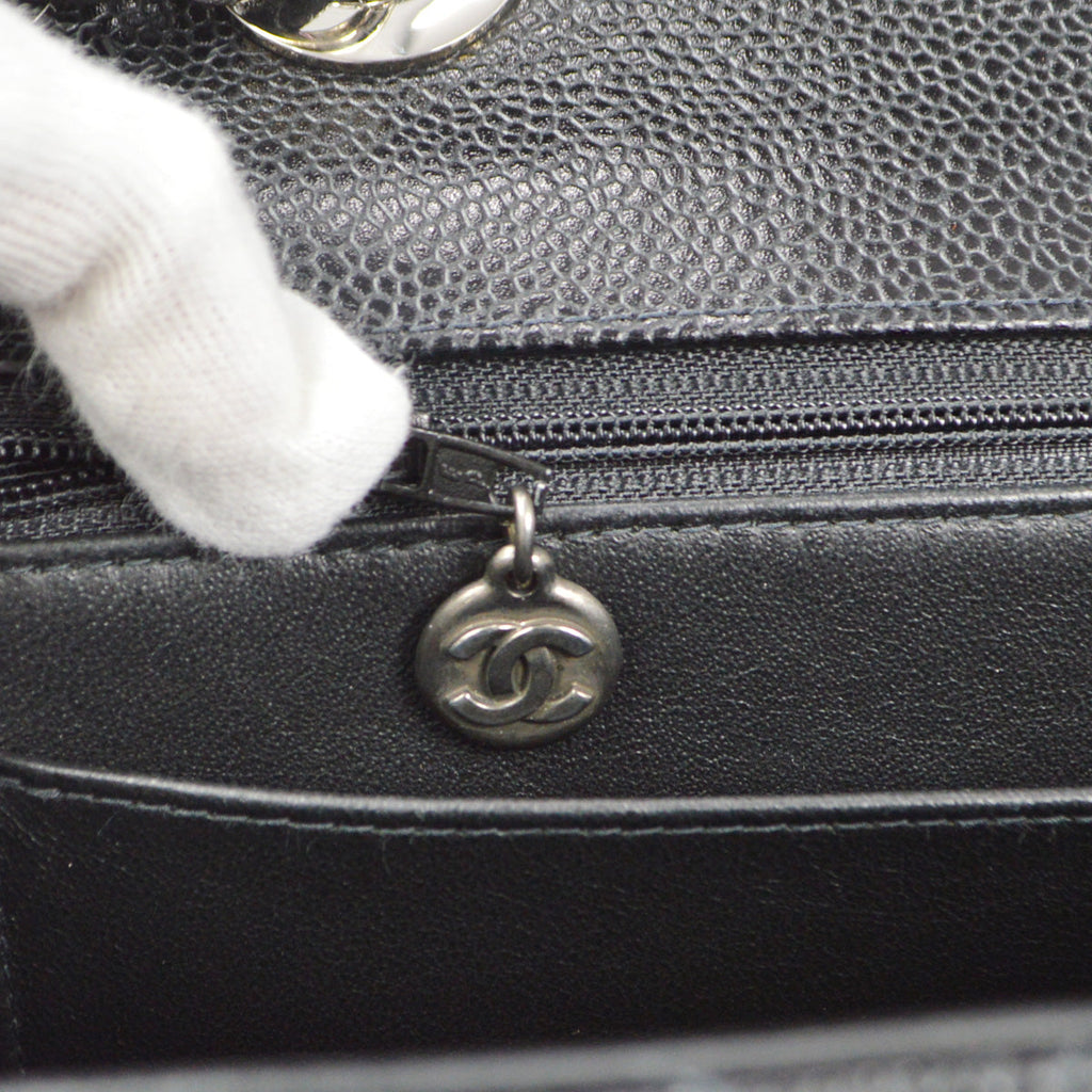 CHANEL Classic Flap Jumbo Double Chain Shoulder Bag Black Caviar