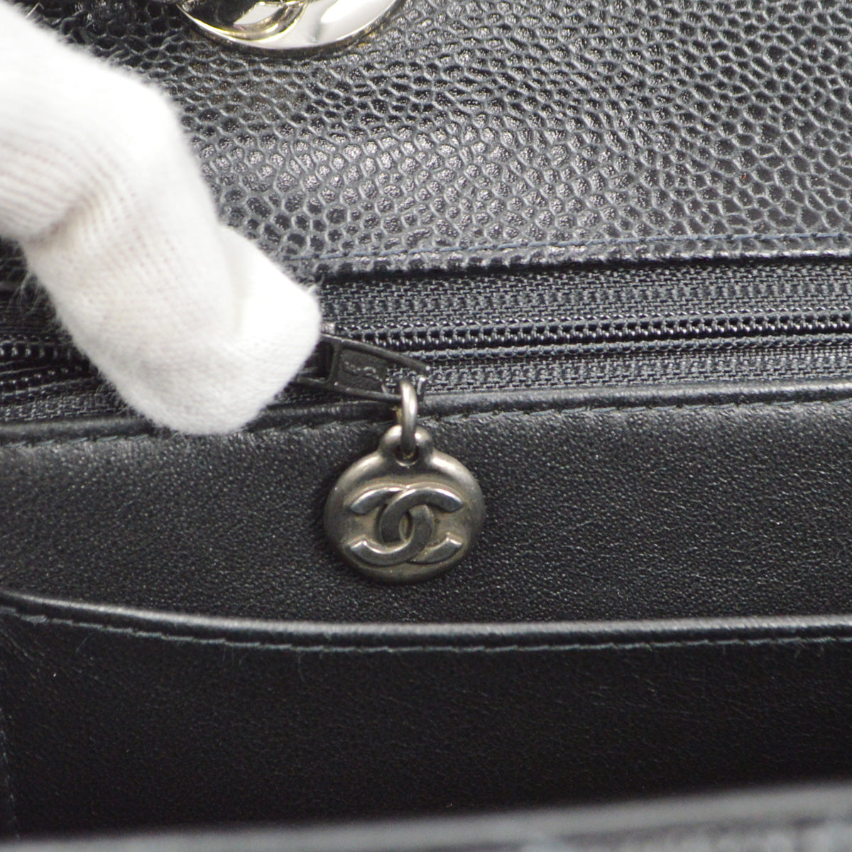 CHANEL Classic Flap Jumbo Double Chain Shoulder Bag Black Caviar