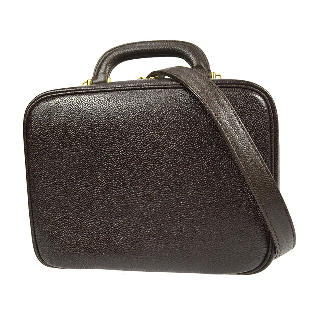 CHANEL 2way Cosmetic Vanity Handbag Brown Caviar