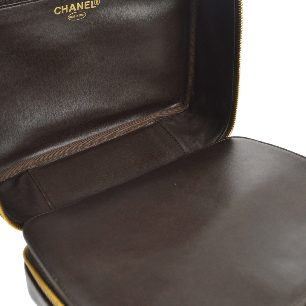 CHANEL 2way Cosmetic Vanity Handbag Brown Caviar