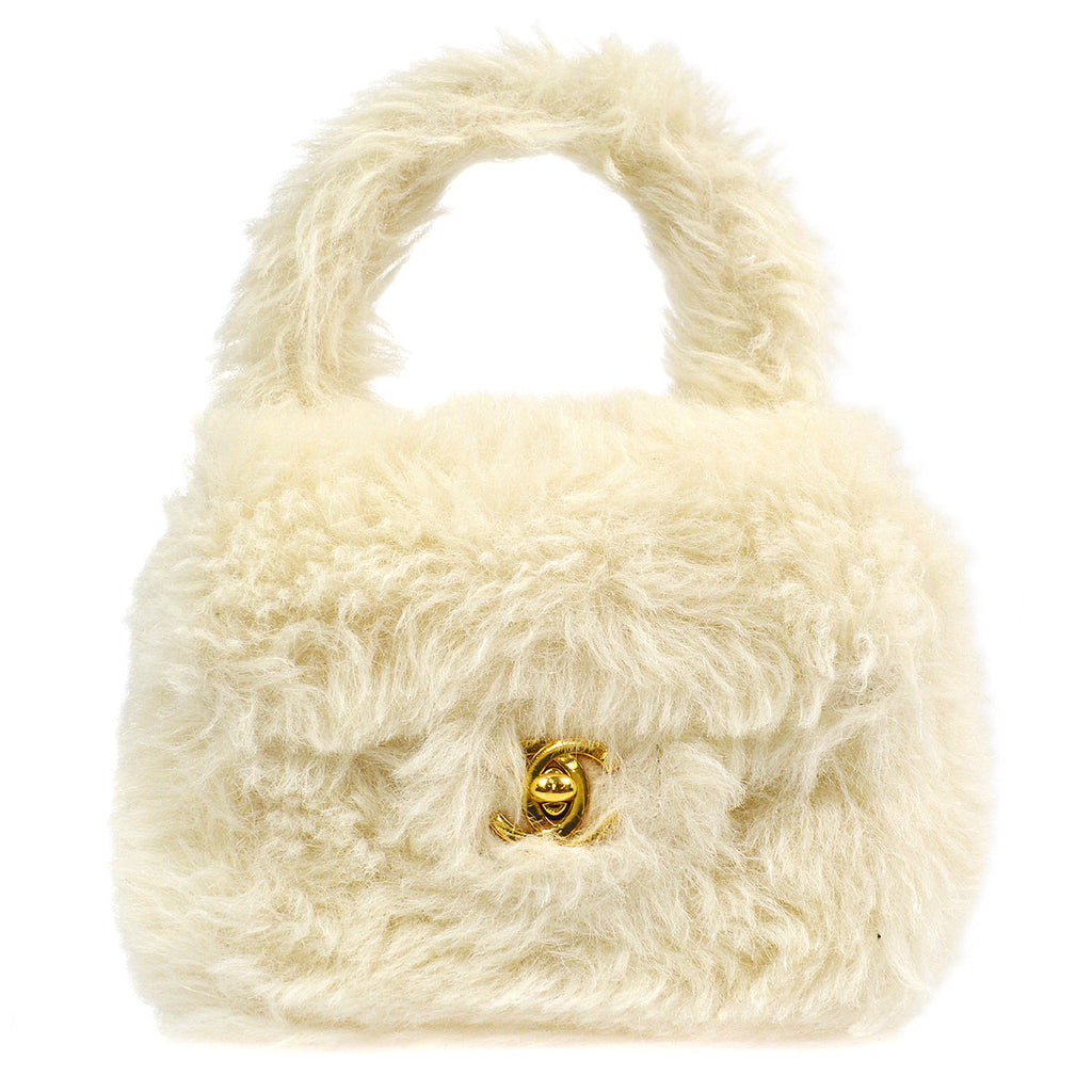 Chanel * 1994 Classic Flap Handbag Mini White Fur