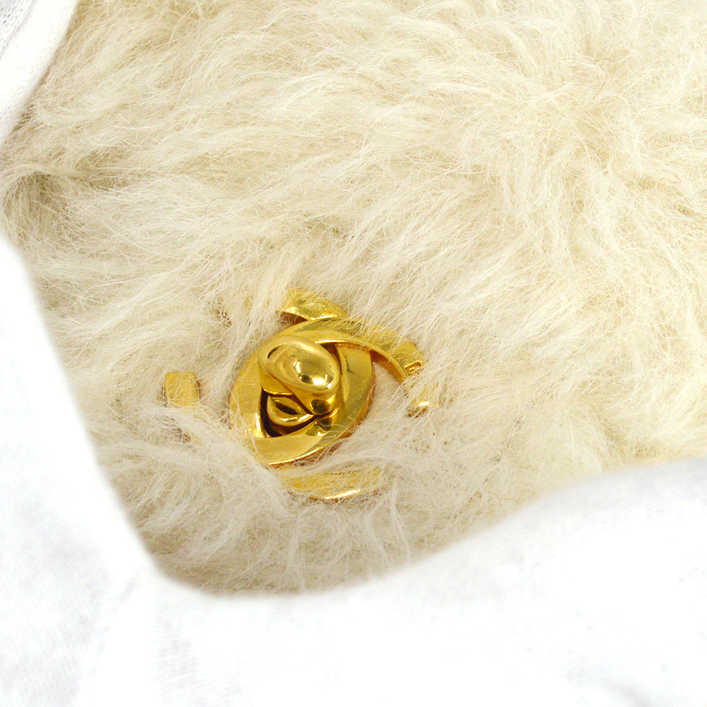 Chanel * 1994 Classic Flap Handbag Mini White Fur