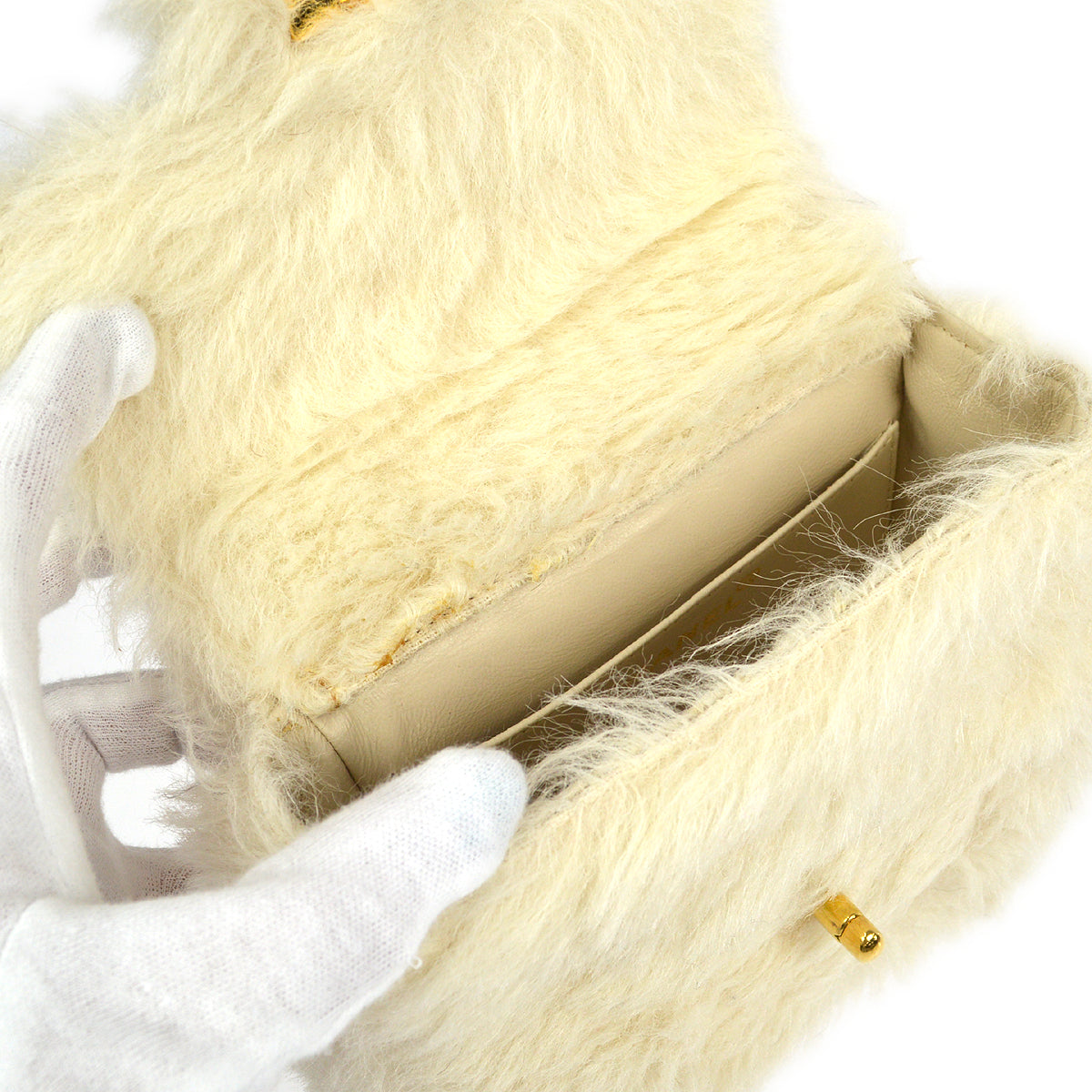 Chanel * 1994 Classic Flap Handbag Mini White Fur