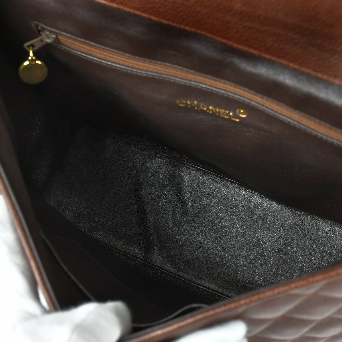 Chanel 1991-1994 Round Flap Shoulder Bag Jumbo Brown Caviar