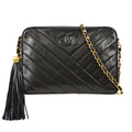 Chanel 1991-1994 Vertical Stitch Camera Bag Small Black Lambskin