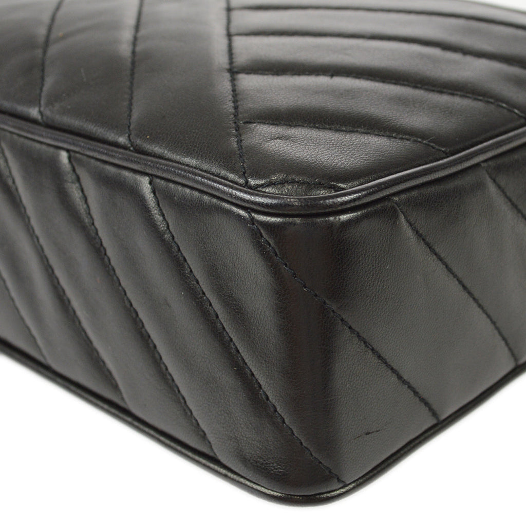 Chanel 1991-1994 Vertical Stitch Camera Bag Small Black Lambskin