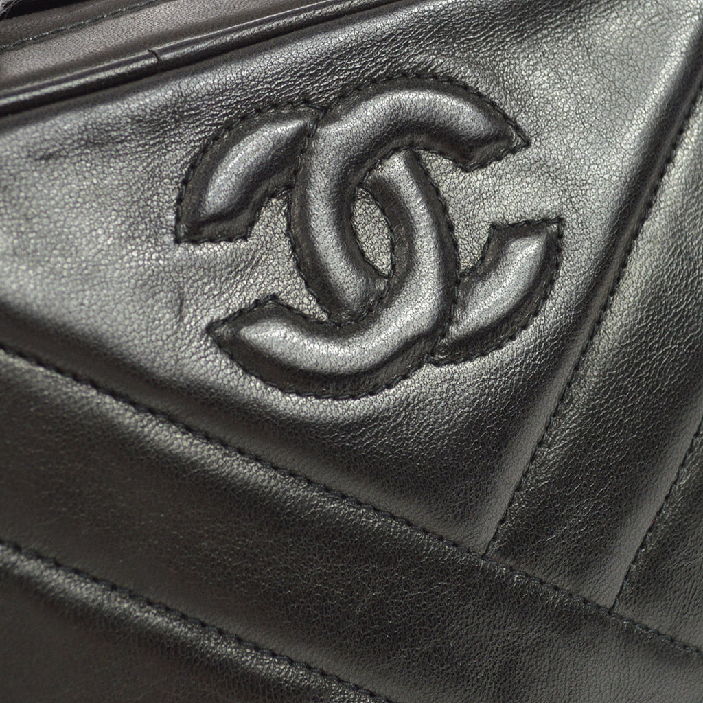 Chanel 1991-1994 Vertical Stitch Camera Bag Small Black Lambskin