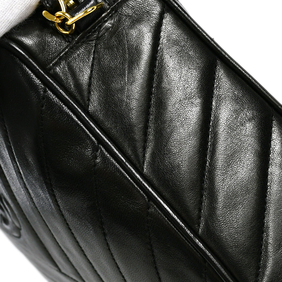 Chanel 1991-1994 Vertical Stitch Camera Bag Small Black Lambskin