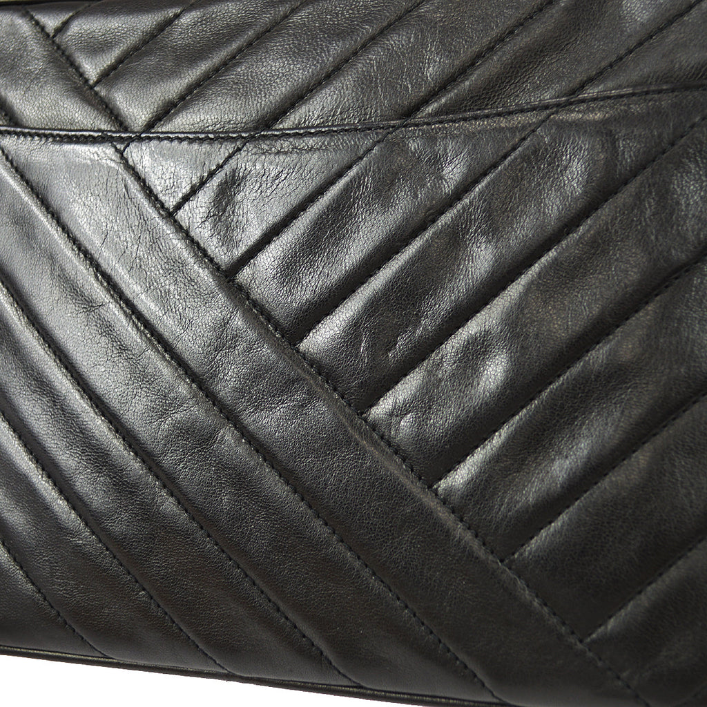Chanel 1991-1994 Vertical Stitch Camera Bag Small Black Lambskin