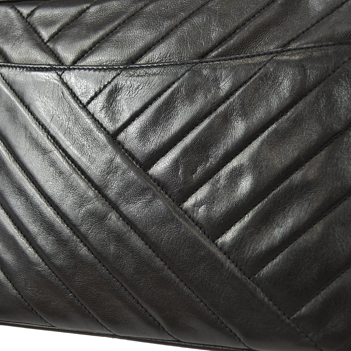 Chanel 1991-1994 Vertical Stitch Camera Bag Small Black Lambskin