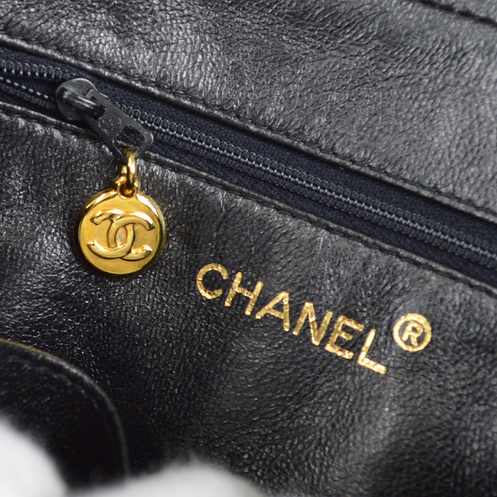 Chanel 1991-1994 Vertical Stitch Camera Bag Small Black Lambskin
