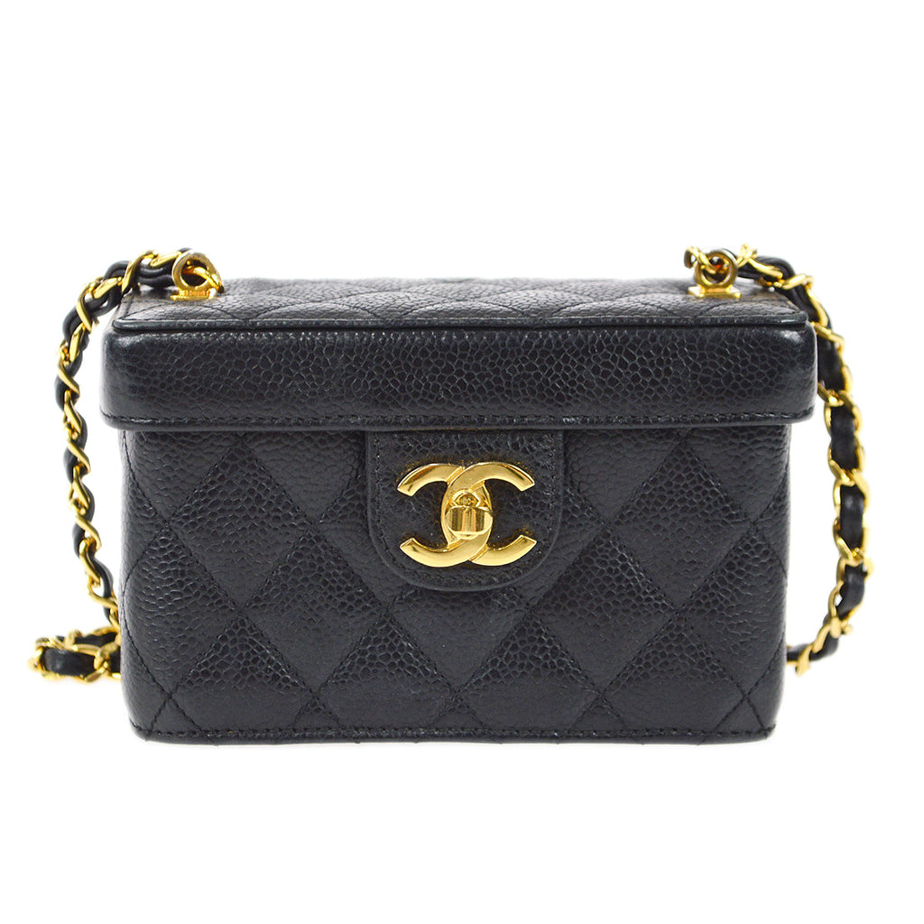 Chanel * 1991-1994 Vanity Box Shoulder Bag Micro Black Caviar