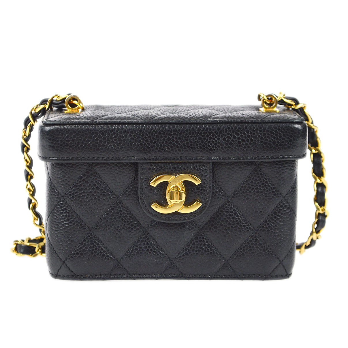Chanel * 1991-1994 Vanity Box Shoulder Bag Micro Black Caviar