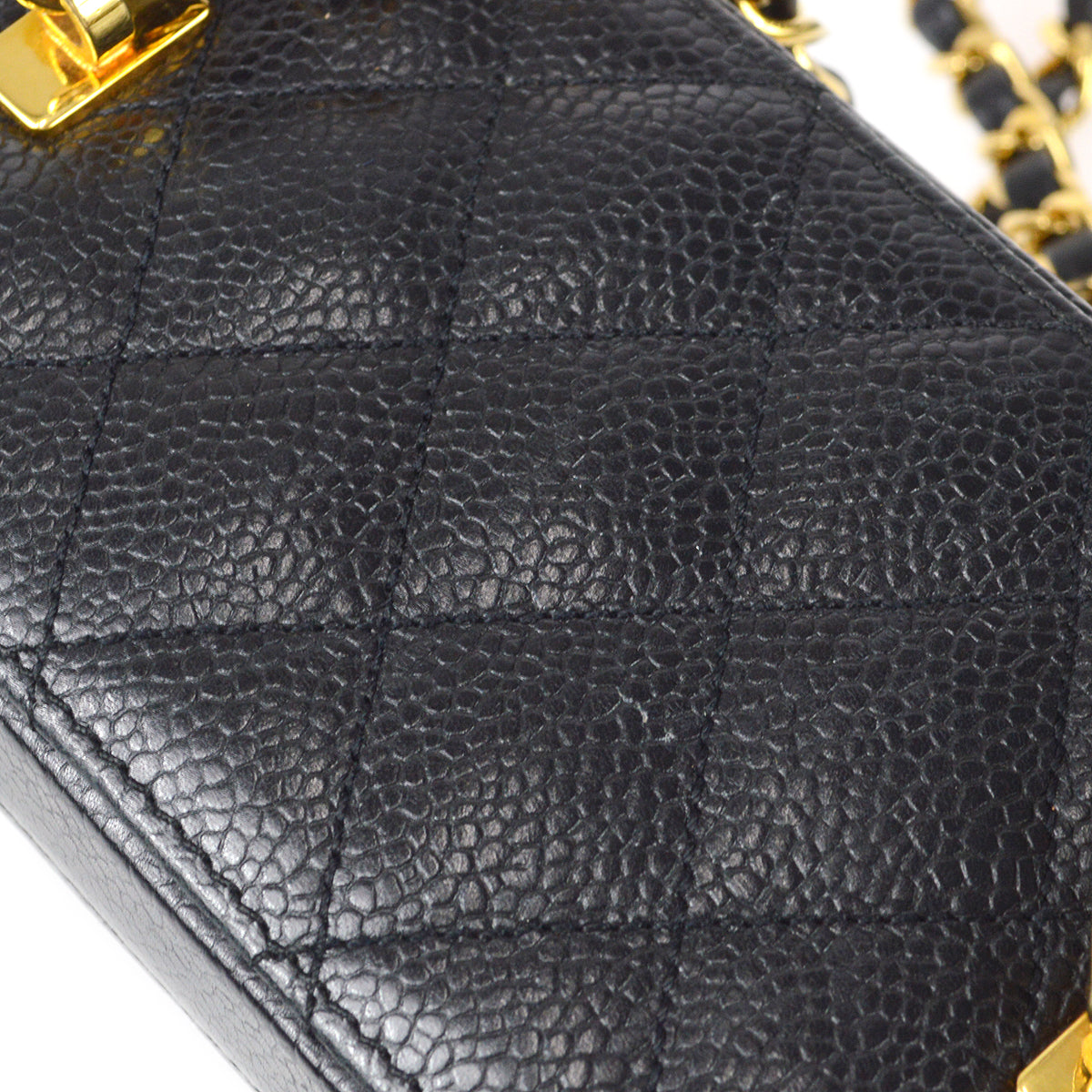 Chanel * 1991-1994 Vanity Box Shoulder Bag Micro Black Caviar