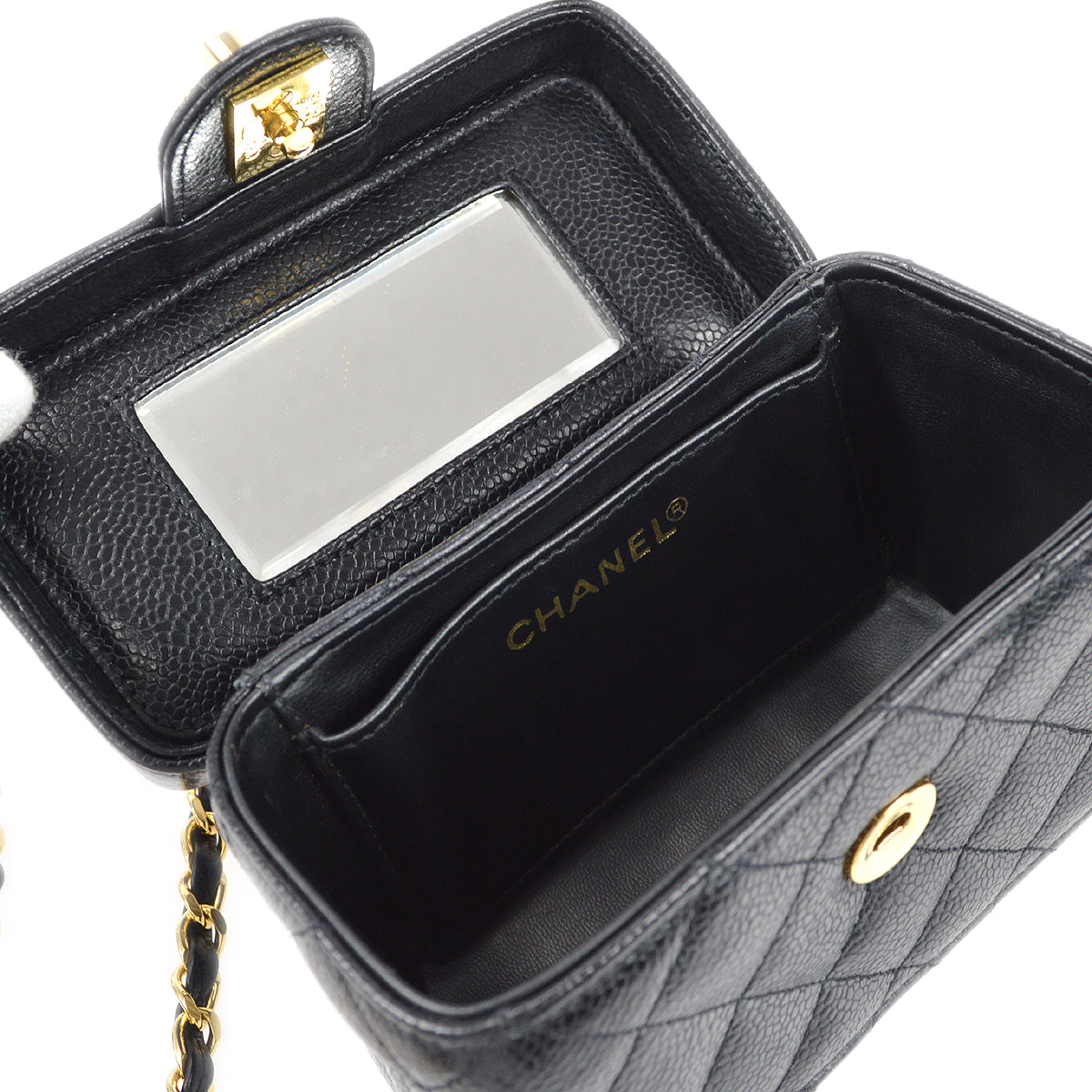 Chanel * 1991-1994 Vanity Box Shoulder Bag Micro Black Caviar