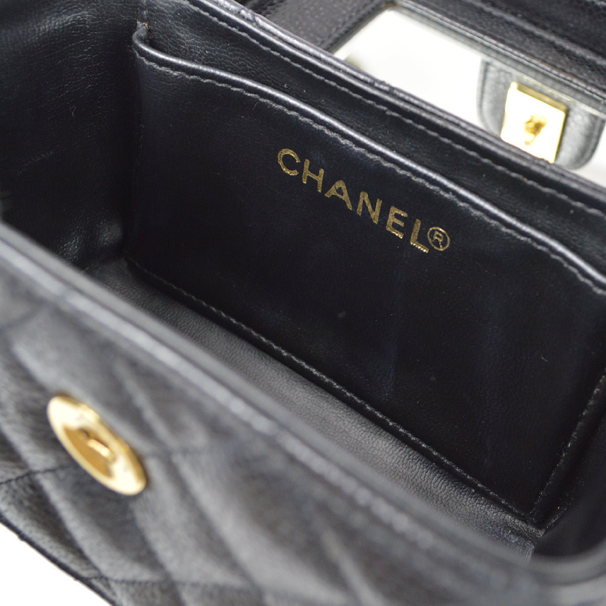 Chanel * 1991-1994 Vanity Box Shoulder Bag Micro Black Caviar