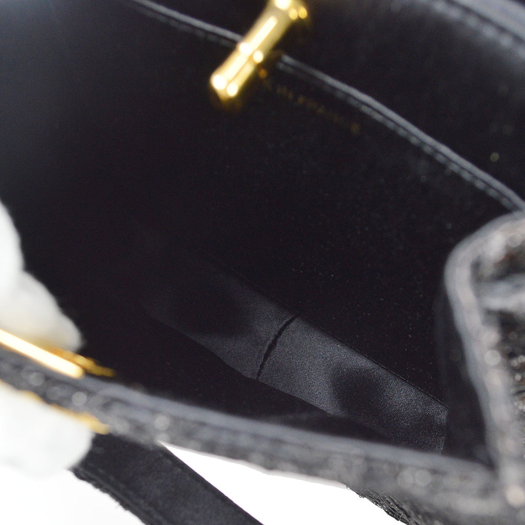 Chanel * 1997-1999 Both Sided Turnlock Lace Handbag Black Satin