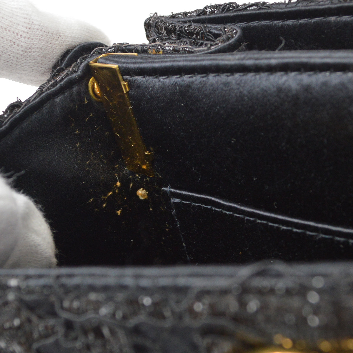Chanel * 1997-1999 Both Sided Turnlock Lace Handbag Black Satin