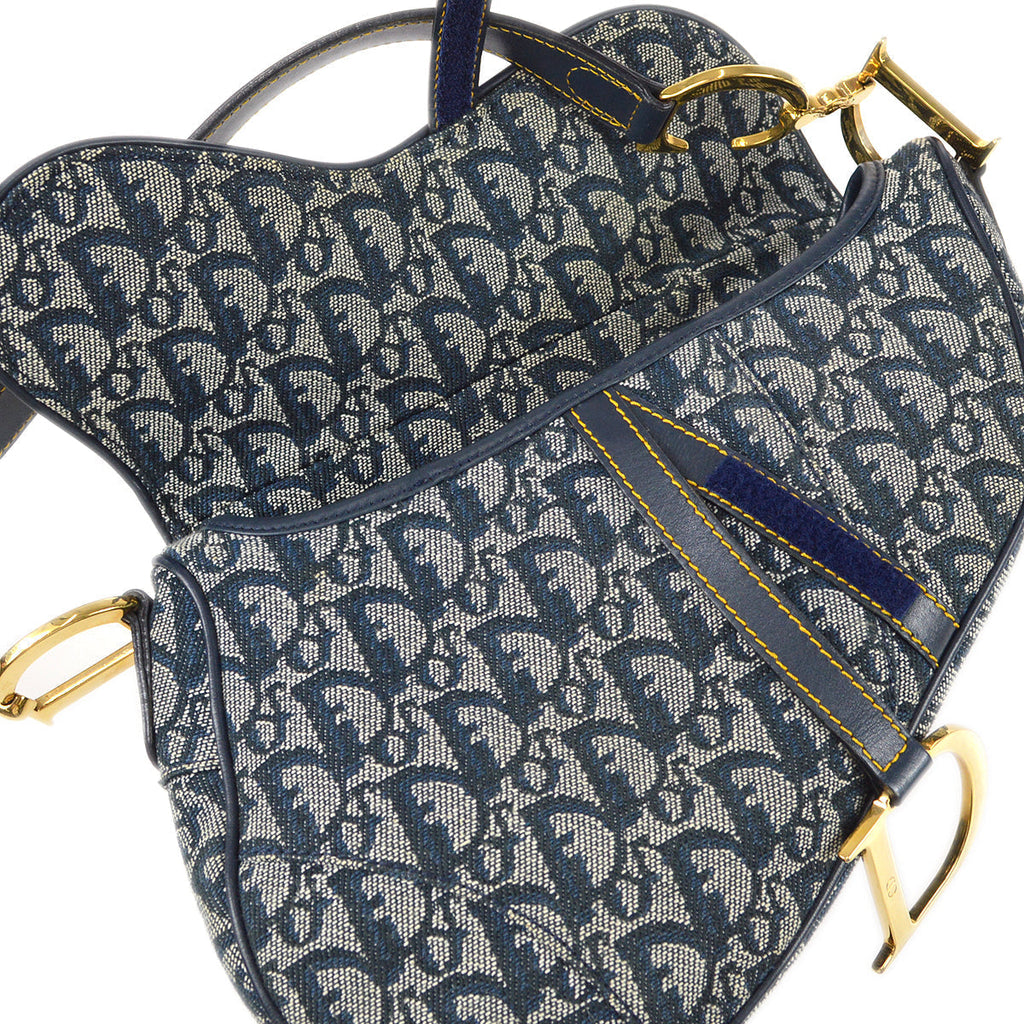 CHRISTIAN DIOR 2001 Trotter Saddle Bag Medium Navy 67967