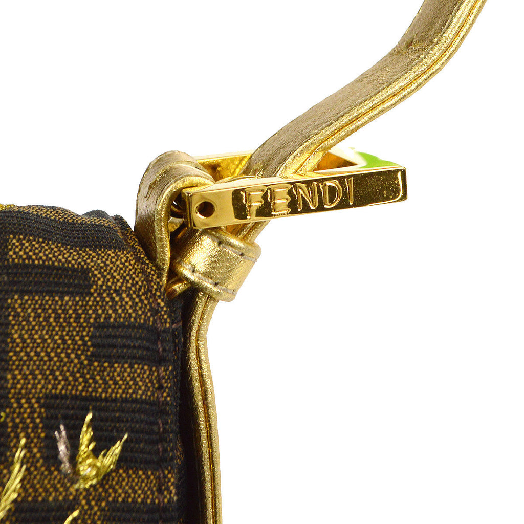 FENDI Embroidered Zucca Baguette Handbag Brown Gold 97872