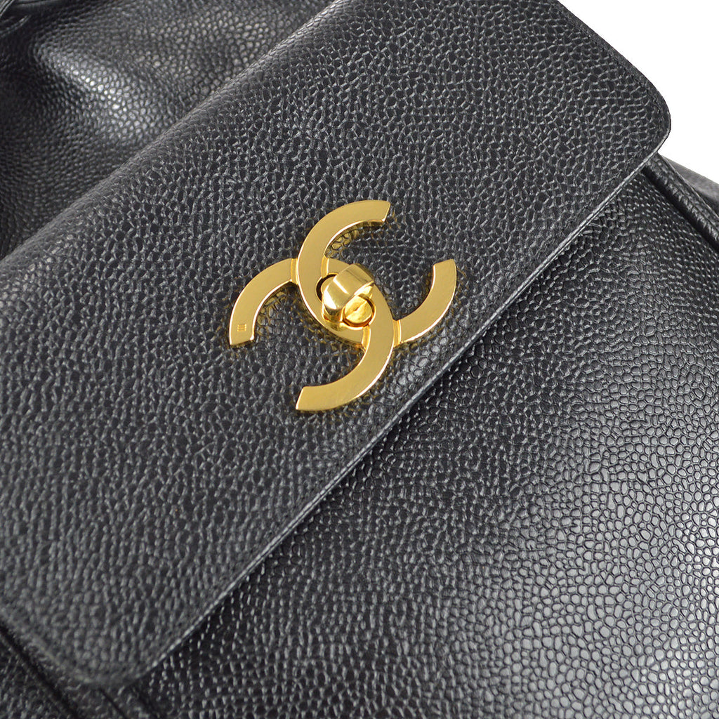 Chanel Bucket Drawstring Chain Shoulder Bag Black Caviar