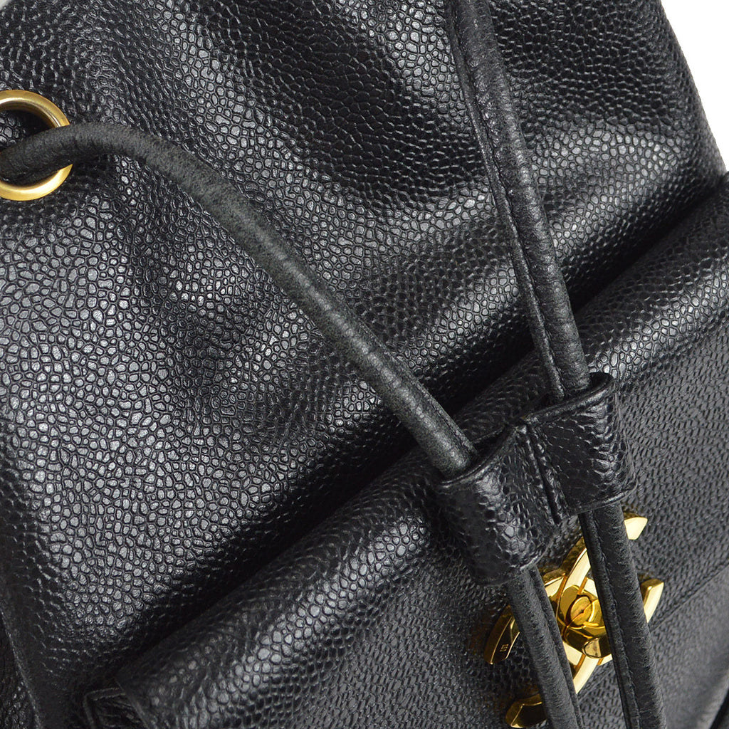 Chanel Bucket Drawstring Chain Shoulder Bag Black Caviar