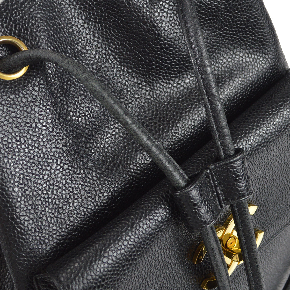 Chanel Bucket Drawstring Chain Shoulder Bag Black Caviar