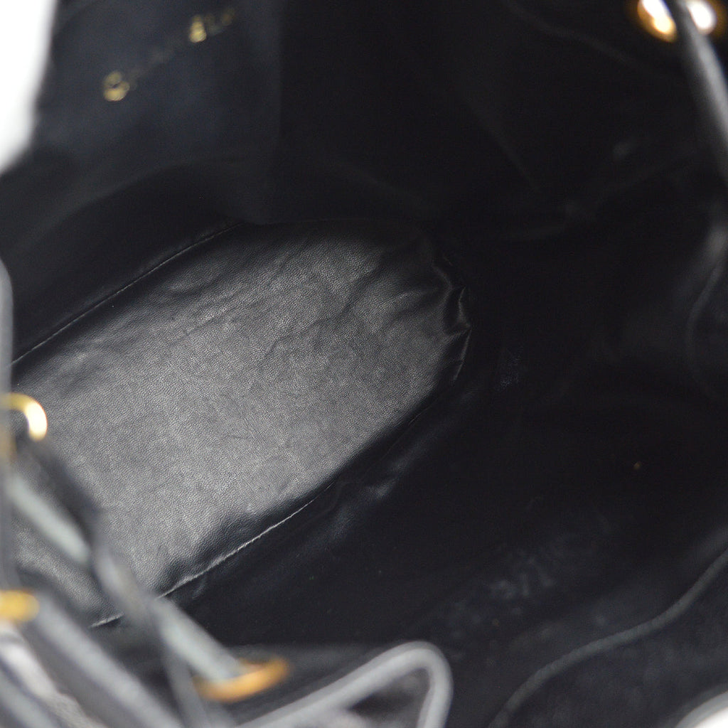 Chanel Bucket Drawstring Chain Shoulder Bag Black Caviar